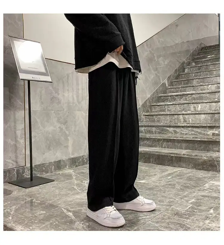 Men's Grey Straight Wide Leg Sweatpants Spring Autumn Casual Pants — feature 4