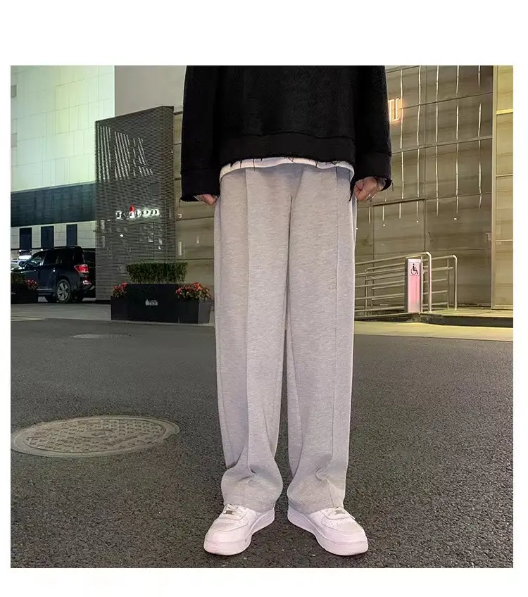 Men's Grey Straight Wide Leg Sweatpants Spring Autumn Casual Pants — feature 5