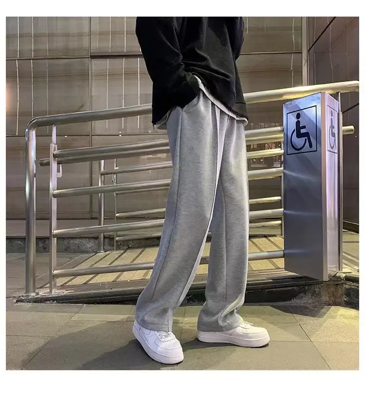 Men's Grey Straight Wide Leg Sweatpants Spring Autumn Casual Pants — feature 6