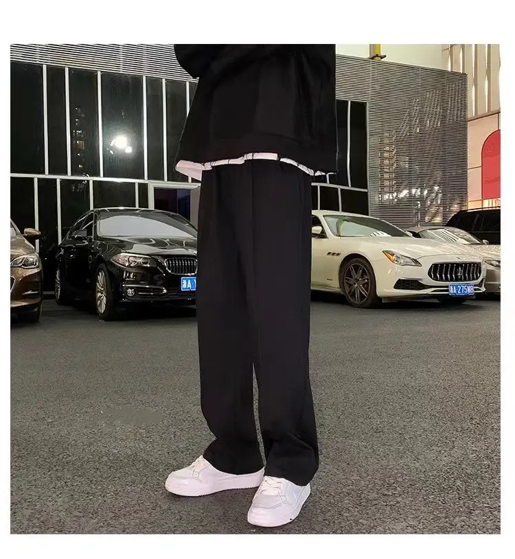 Men's Grey Straight Wide Leg Sweatpants Spring Autumn Casual Pants — feature 8