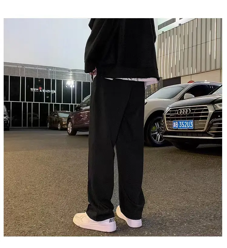 Men's Grey Straight Wide Leg Sweatpants Spring Autumn Casual Pants — feature 9