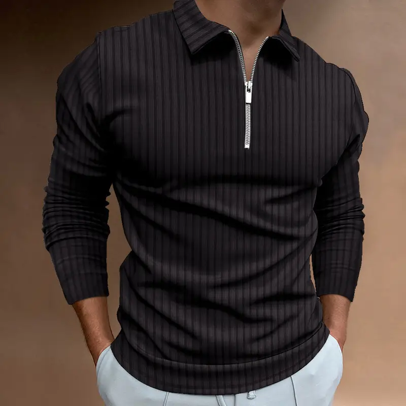 Men's Red Zipper Polo Shirt Long Sleeve Digital Print