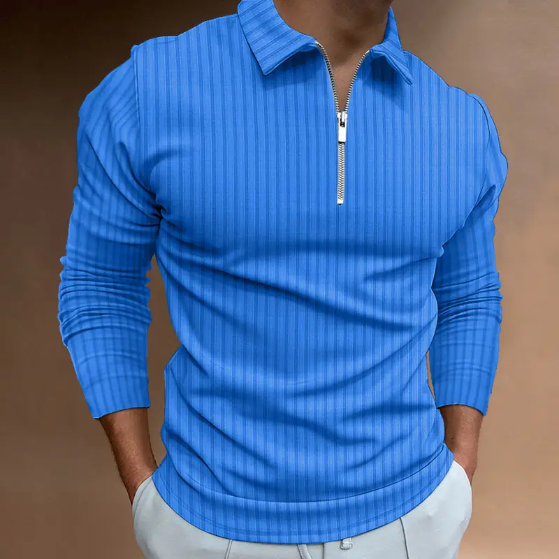 Men's Red Zipper Polo Shirt Long Sleeve Digital Print