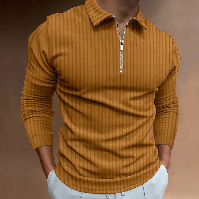 Men's Red Zipper Polo Shirt Long Sleeve Digital Print