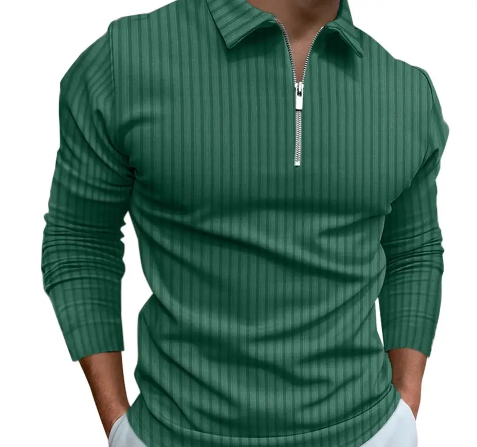 Men's Red Zipper Polo Shirt Long Sleeve Digital Print