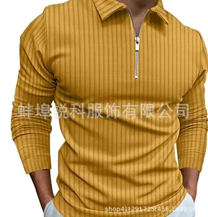 Men's Red Zipper Polo Shirt Long Sleeve Digital Print