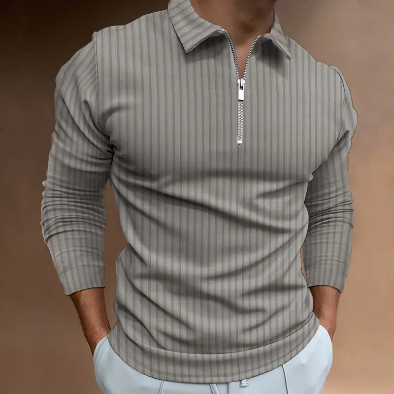 Men's Red Zipper Polo Shirt Long Sleeve Digital Print
