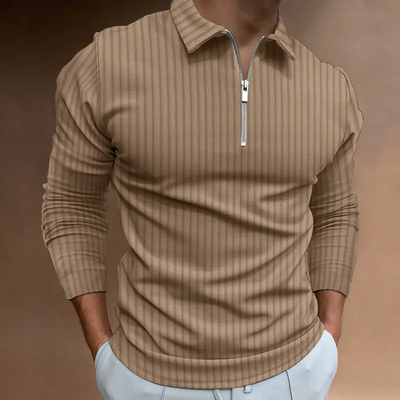 Men's Red Zipper Polo Shirt Long Sleeve Digital Print