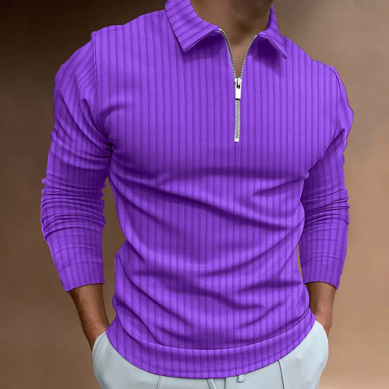 Men's Red Zipper Polo Shirt Long Sleeve Digital Print