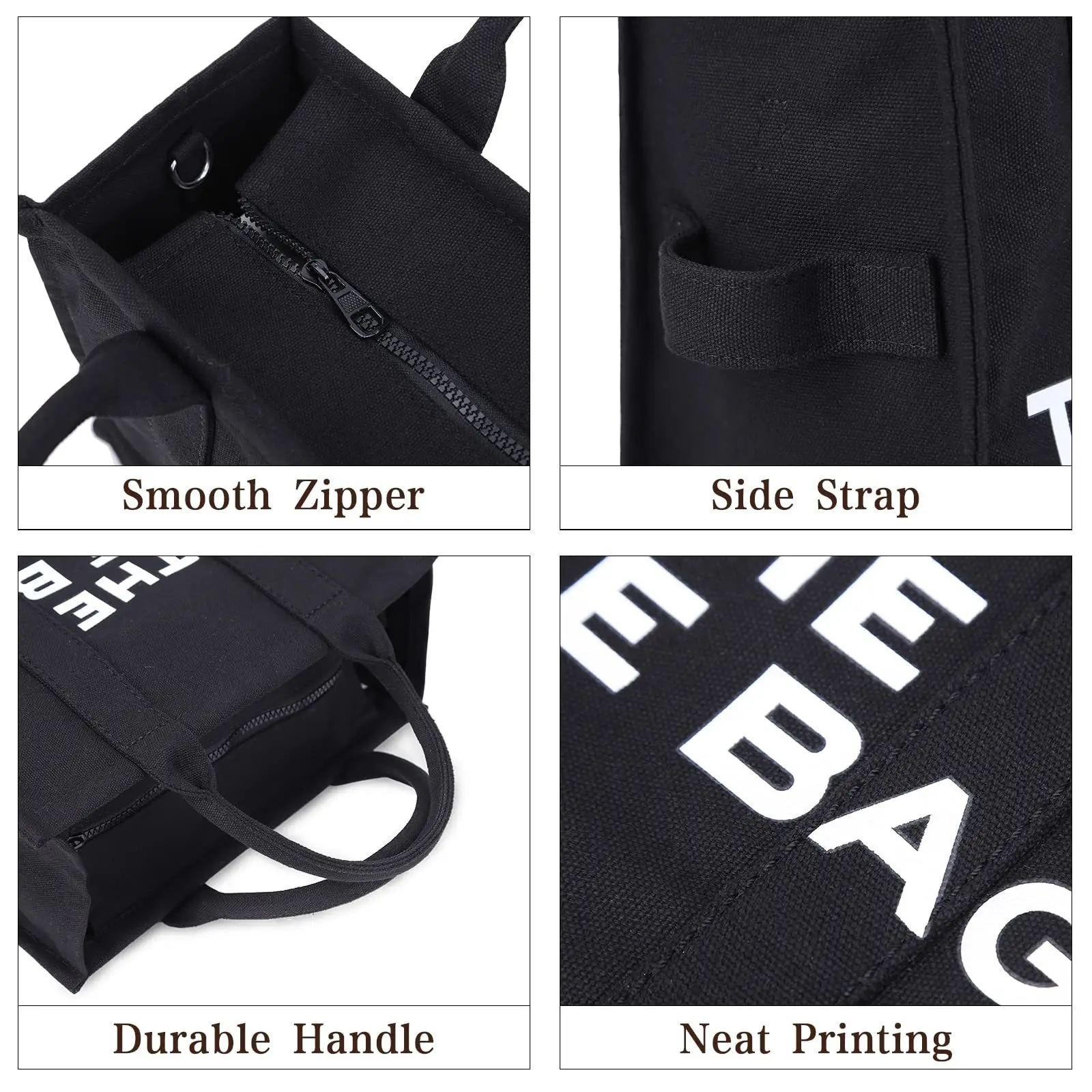 Women's Canvas Letter Tote Bag Black Large Capacity