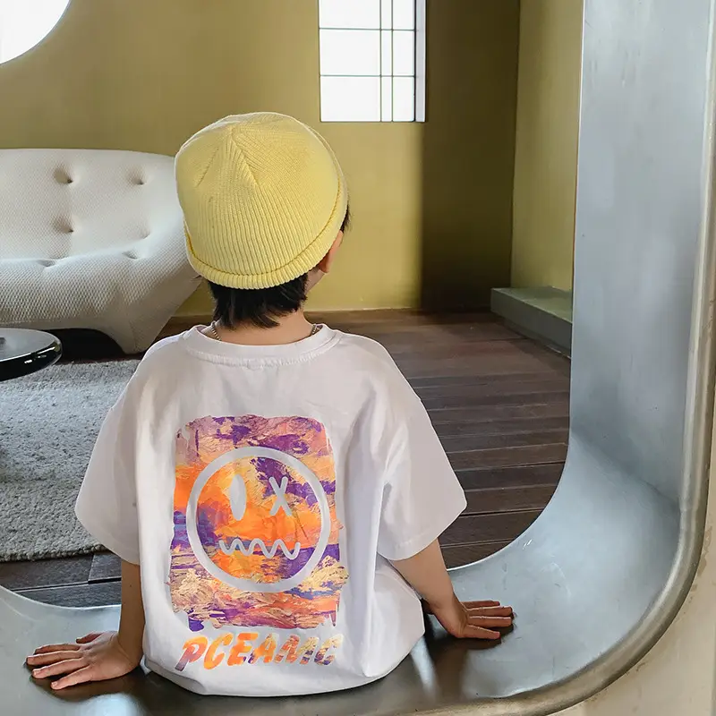 Kids T-Shirt Black Smile Graphic 2025 Summer Boys - Image 3