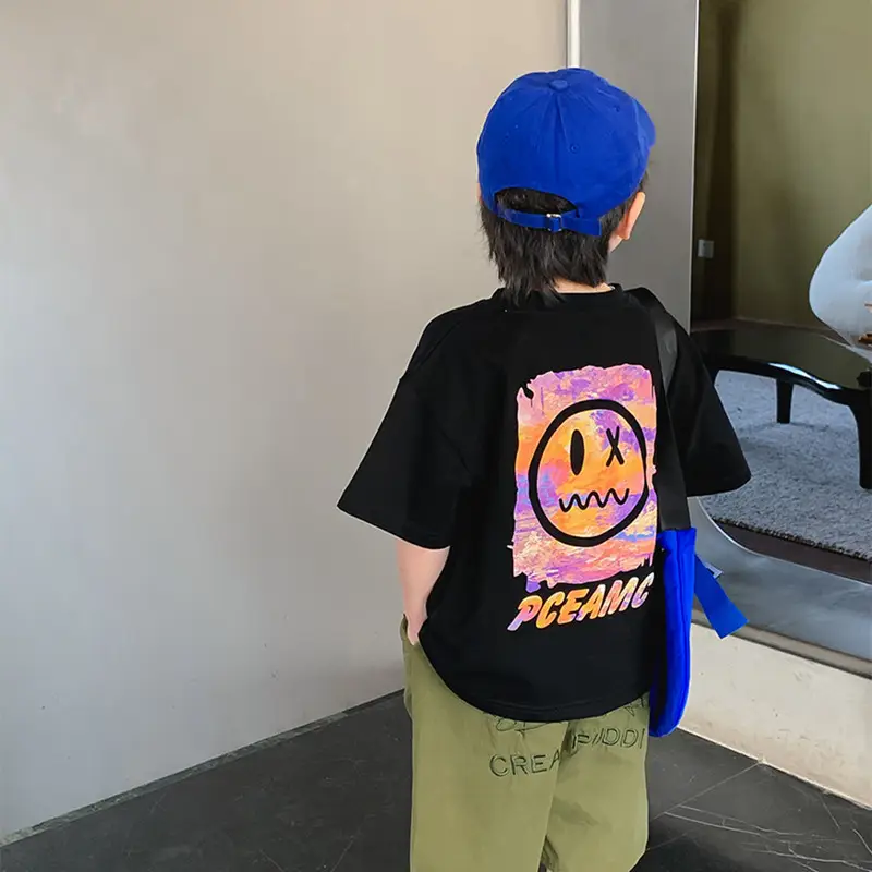 Kids T-Shirt Black Smile Graphic 2025 Summer Boys - Image 5
