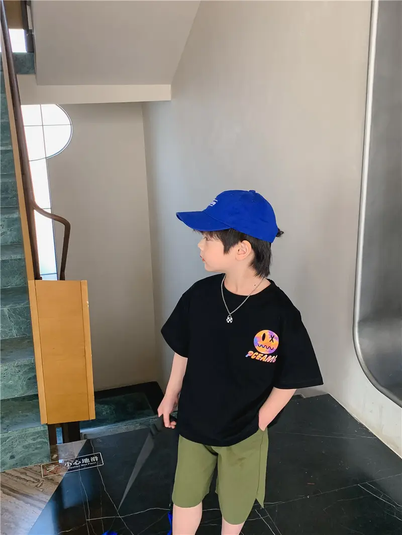 Kids T-Shirt Black Smile Graphic 2025 Summer Boys — feature 10