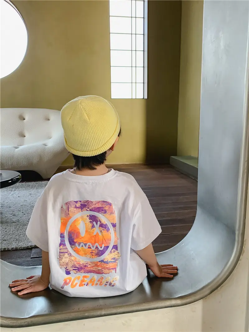 Kids T-Shirt Black Smile Graphic 2025 Summer Boys — feature 14