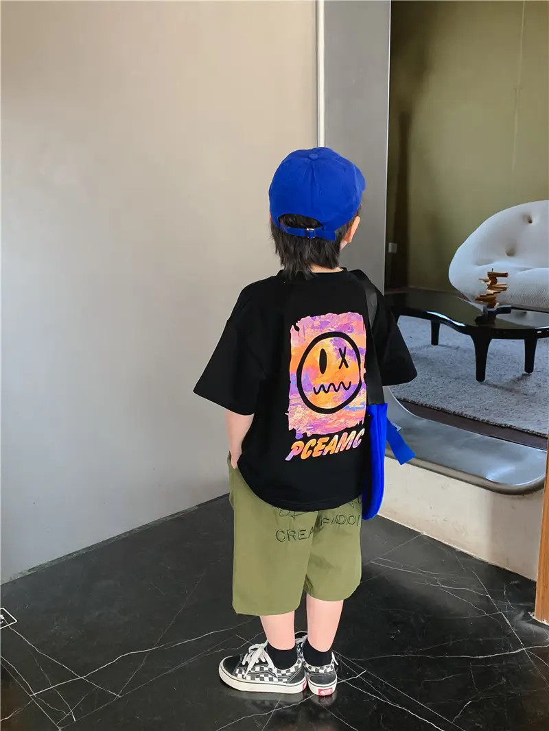 Kids T-Shirt Black Smile Graphic 2025 Summer Boys — feature 2