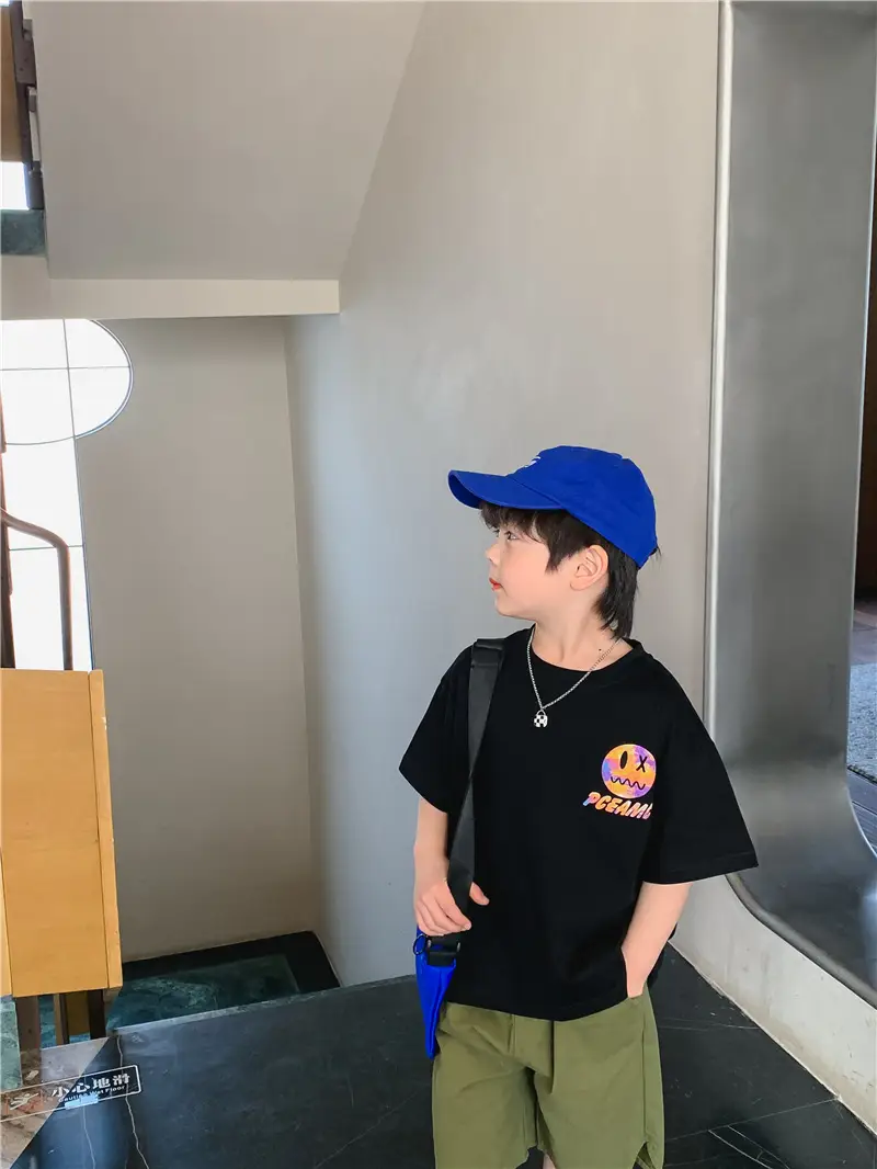 Kids T-Shirt Black Smile Graphic 2025 Summer Boys — feature 3