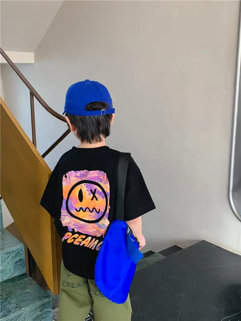 Kids T-Shirt Black Smile Graphic 2025 Summer Boys — feature 4