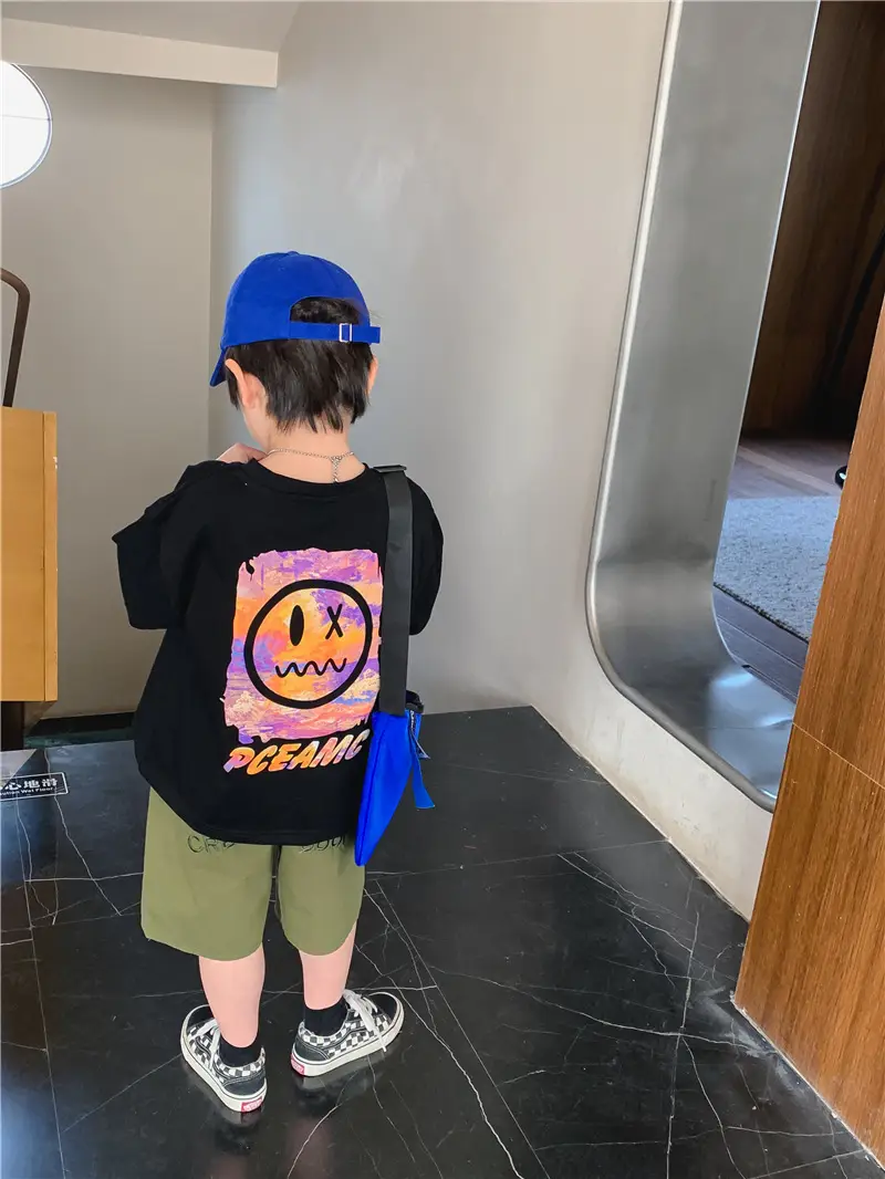 Kids T-Shirt Black Smile Graphic 2025 Summer Boys — feature 7