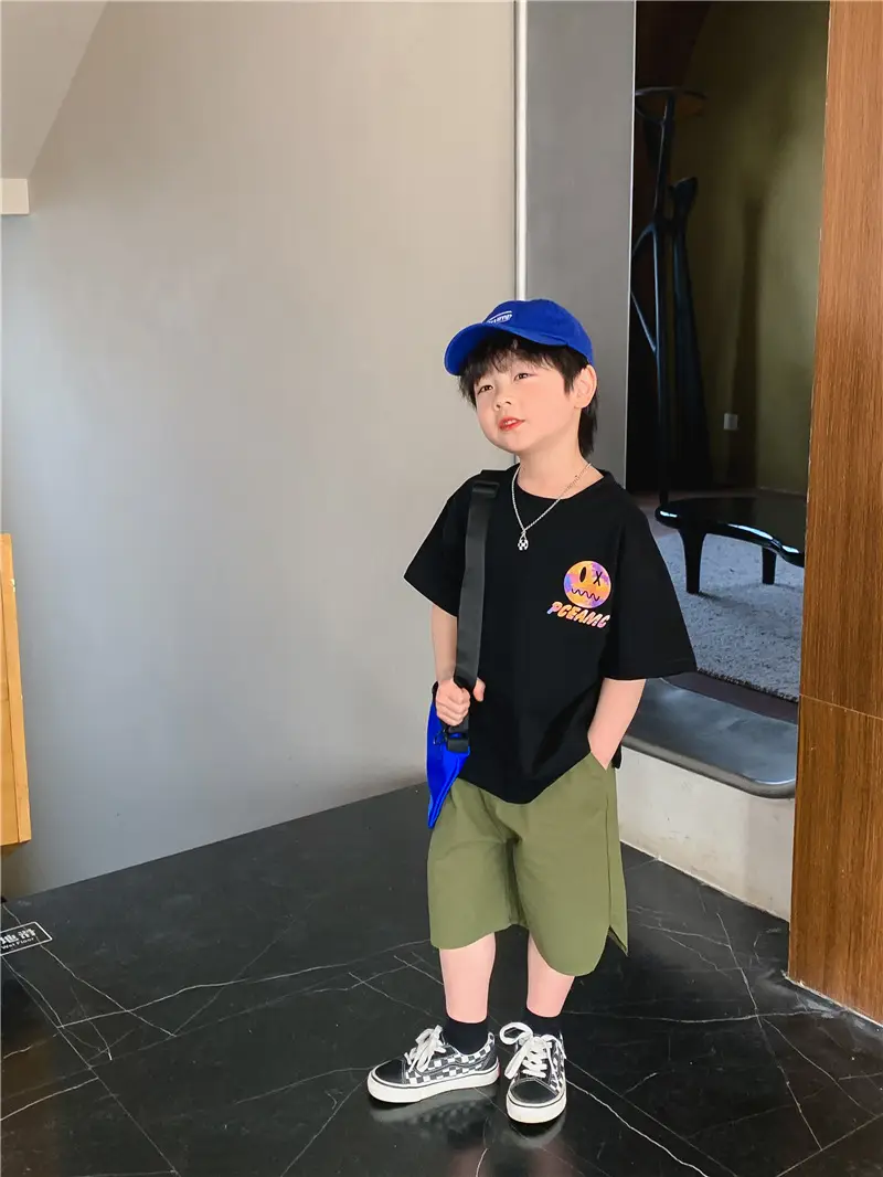 Kids T-Shirt Black Smile Graphic 2025 Summer Boys — feature 9