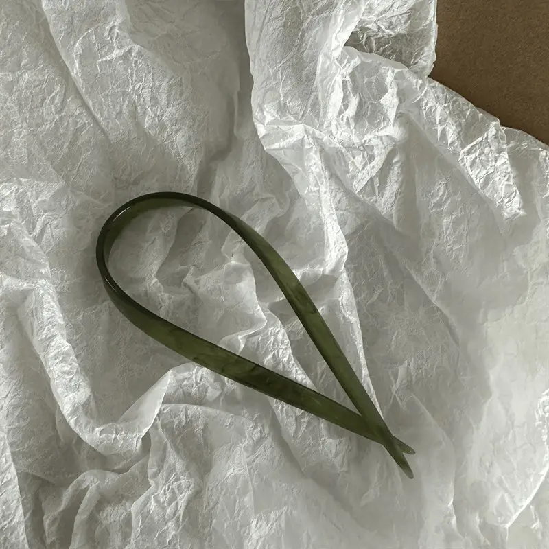 Elegant U-Shaped Hairpin for Girls in Green Brown Cream — feature 6