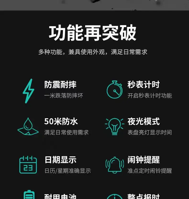 Blue Digital Waterproof Watch for Men Women Teens — feature 5