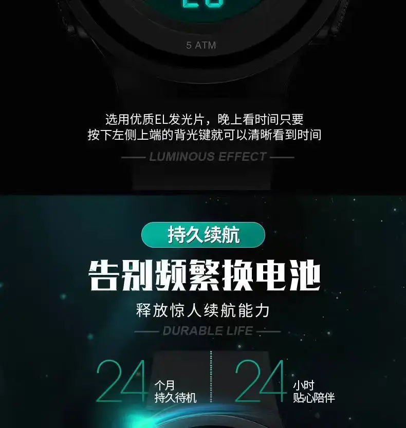 Blue Digital Waterproof Watch for Men Women Teens — feature 7
