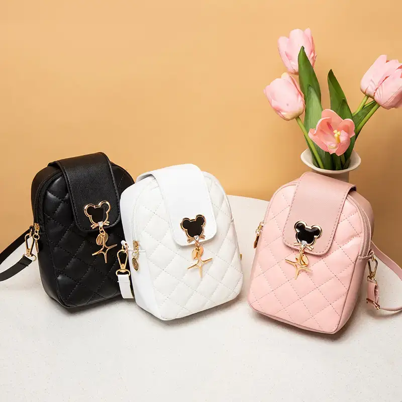 Pink Rhombic Mobile Phone Bag for Women - Image 4