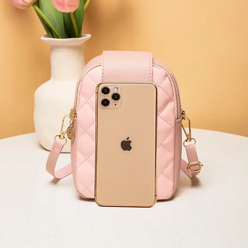 Pink Rhombic Mobile Phone Bag for Women - Image 5