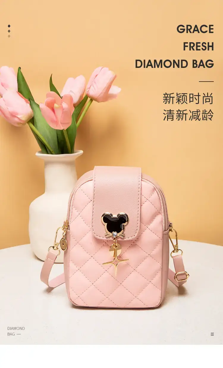 Pink Rhombic Mobile Phone Bag for Women — feature 1