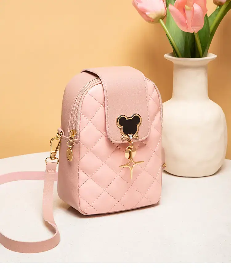 Pink Rhombic Mobile Phone Bag for Women — feature 11