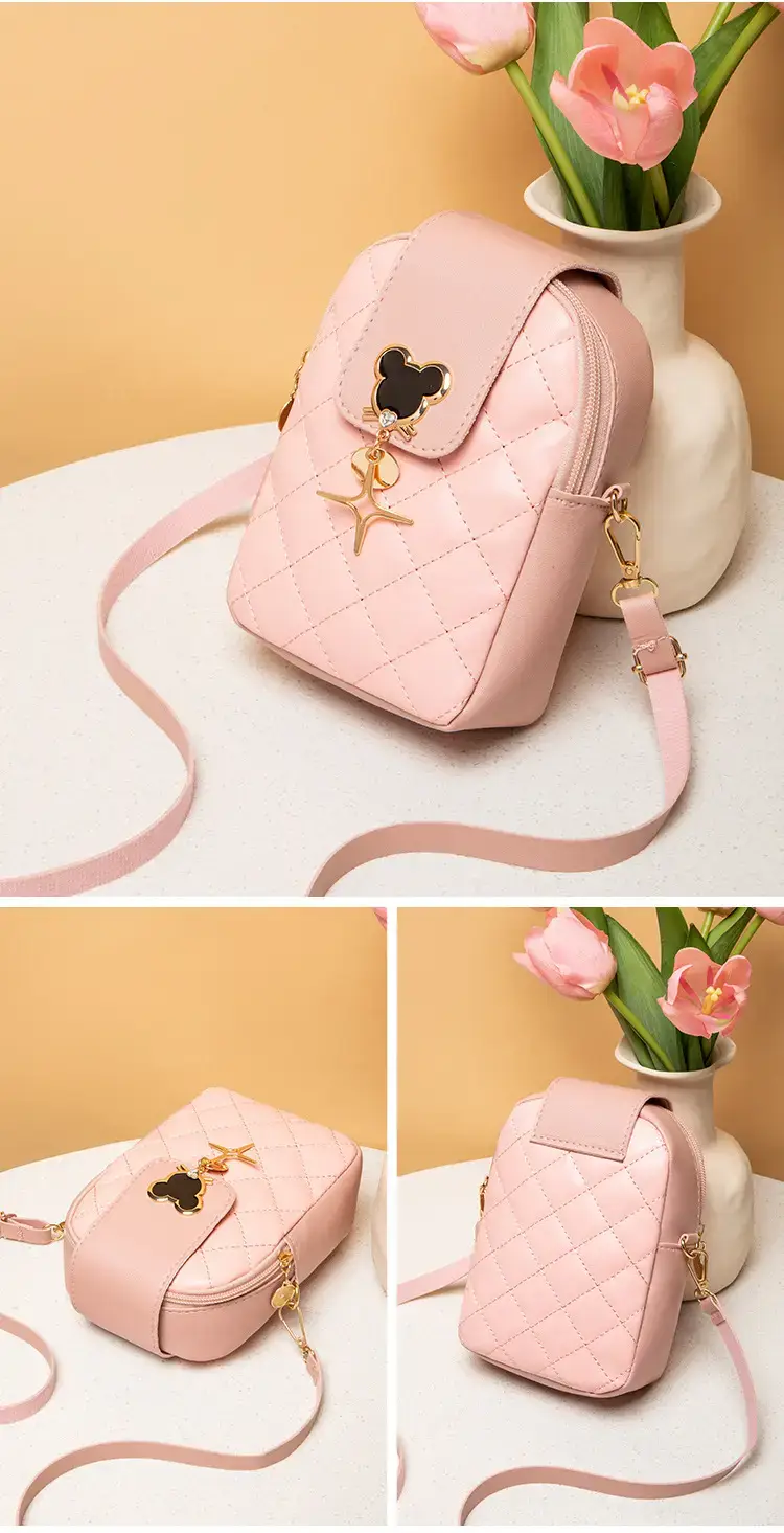 Pink Rhombic Mobile Phone Bag for Women — feature 13