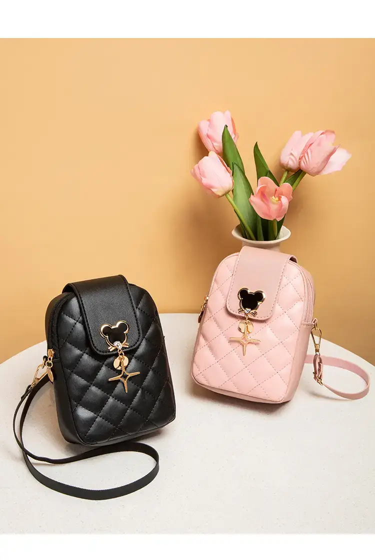 Pink Rhombic Mobile Phone Bag for Women — feature 5