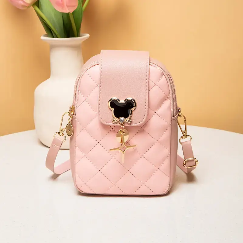 Pink Rhombic Mobile Phone Bag for Women - Image 3