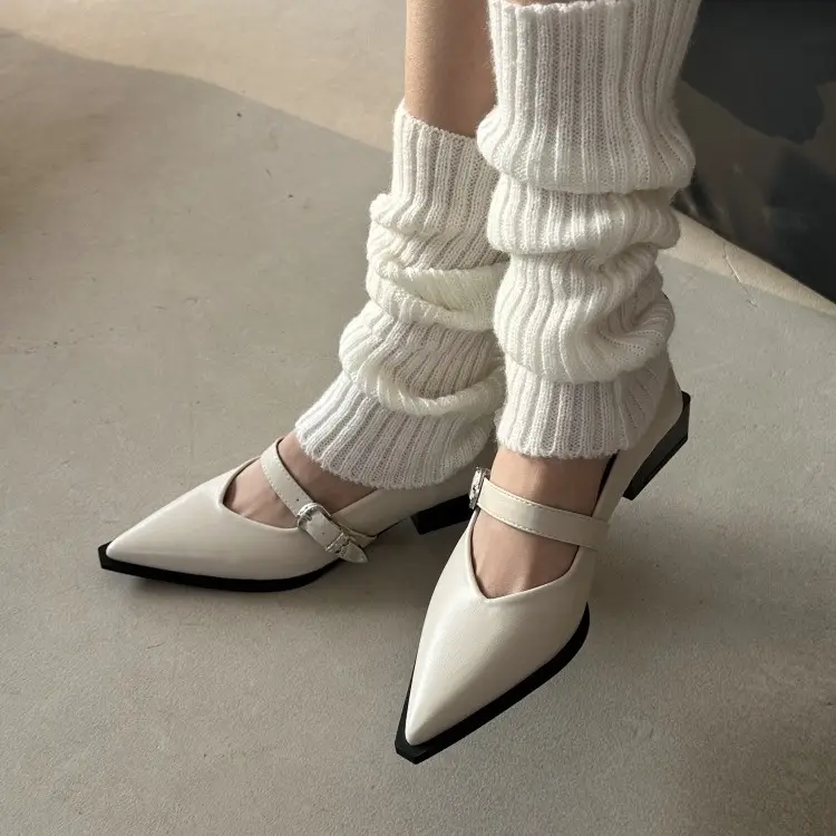 Pointed Toe French Style Mary Jane Shoes Women's Black White