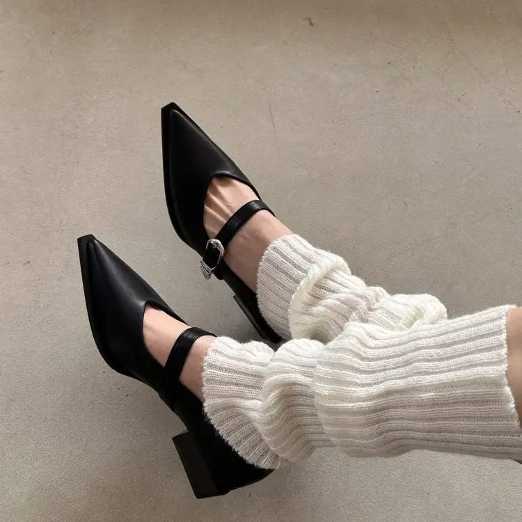 Pointed Toe French Style Mary Jane Shoes Women's Black White