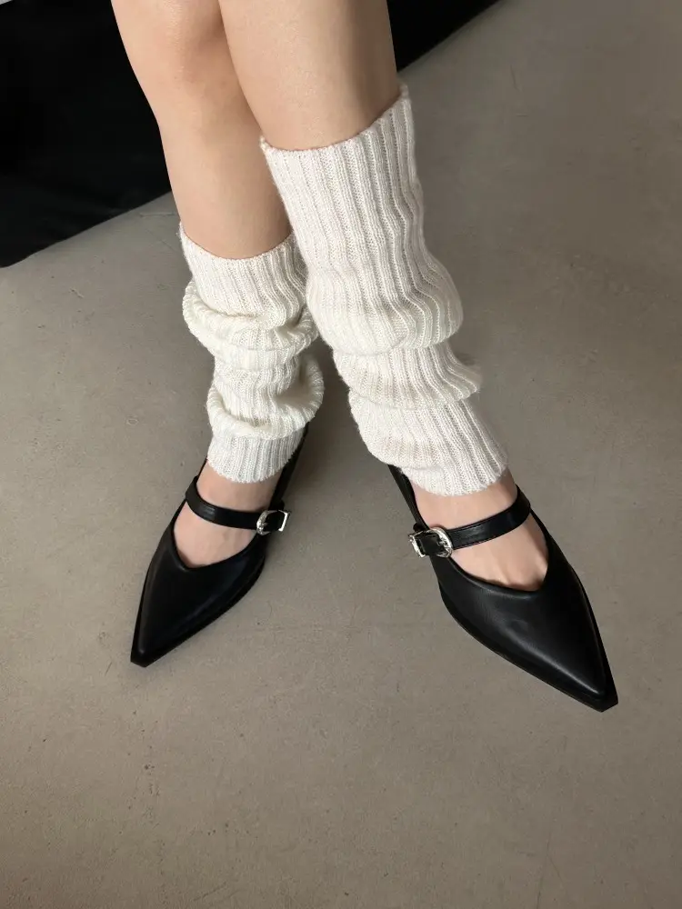 Pointed Toe French Style Mary Jane Shoes Women's Black White — feature 9