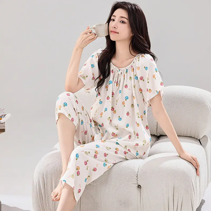 2026 Summer Rayon Women's Pajamas Short-Sleeve Three-Quarter Pants Set Fresh Pastoral Style Quality Loungewear Best-Selling Model