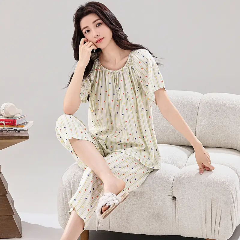 2026 Summer Rayon Women's Pajamas Short-Sleeve Three-Quarter Pants Set Fresh Pastoral Style Quality Loungewear Best-Selling Model