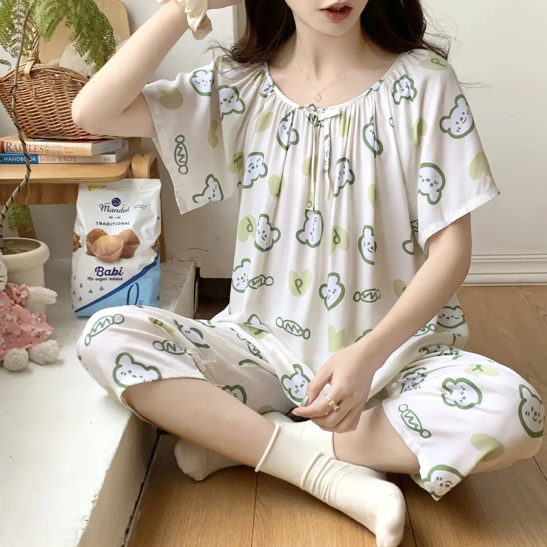 2026 Summer Rayon Women's Pajamas Short-Sleeve Three-Quarter Pants Set Fresh Pastoral Style Quality Loungewear Best-Selling Model