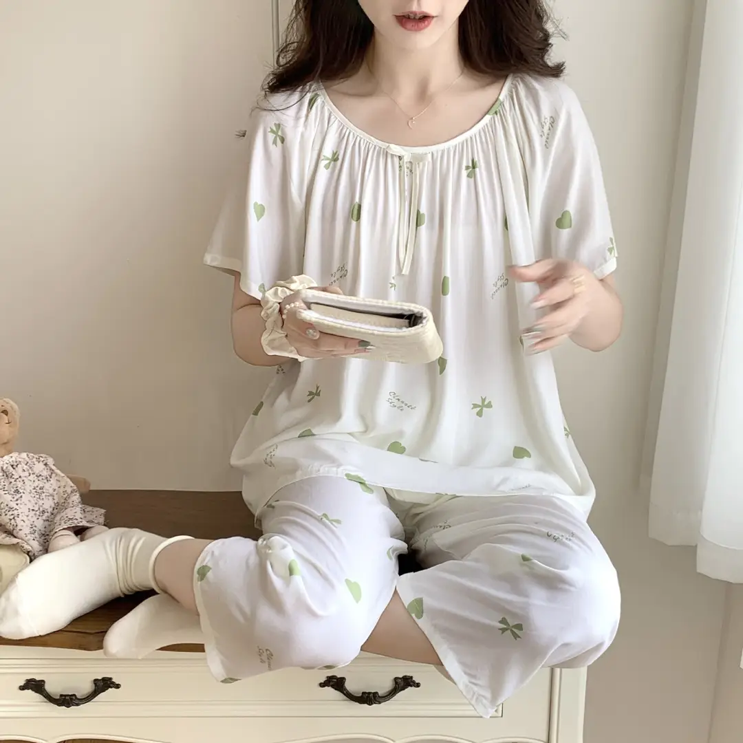2026 Summer Rayon Women's Pajamas Short-Sleeve Three-Quarter Pants Set Fresh Pastoral Style Quality Loungewear Best-Selling Model