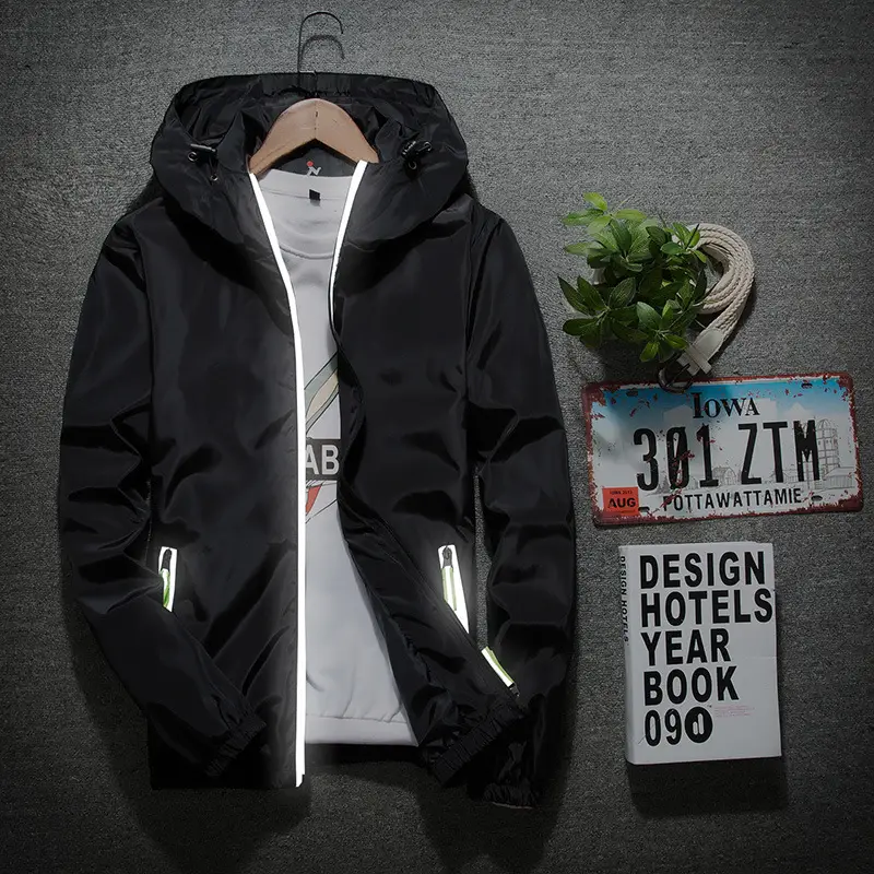 Reflective outdoor spring and autumn windbreaker for men and women plus fat coat coat LOGO foreign trade large size jacket wholesale for men and women