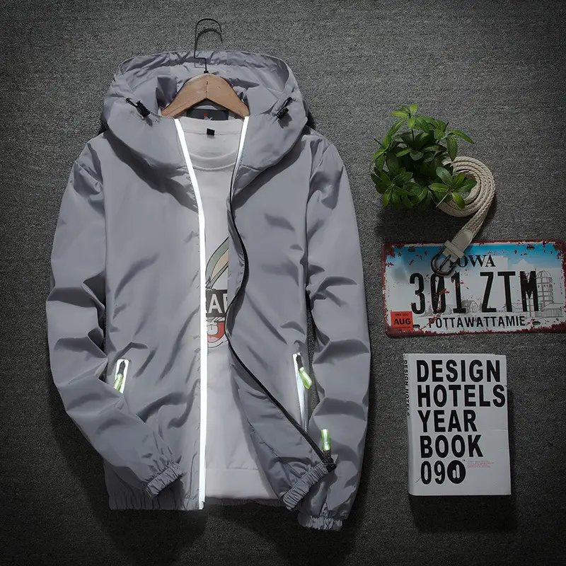 Reflective outdoor spring and autumn windbreaker for men and women plus fat coat coat LOGO foreign trade large size jacket wholesale for men and women