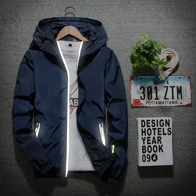 Reflective outdoor spring and autumn windbreaker for men and women plus fat coat coat LOGO foreign trade large size jacket wholesale for men and women