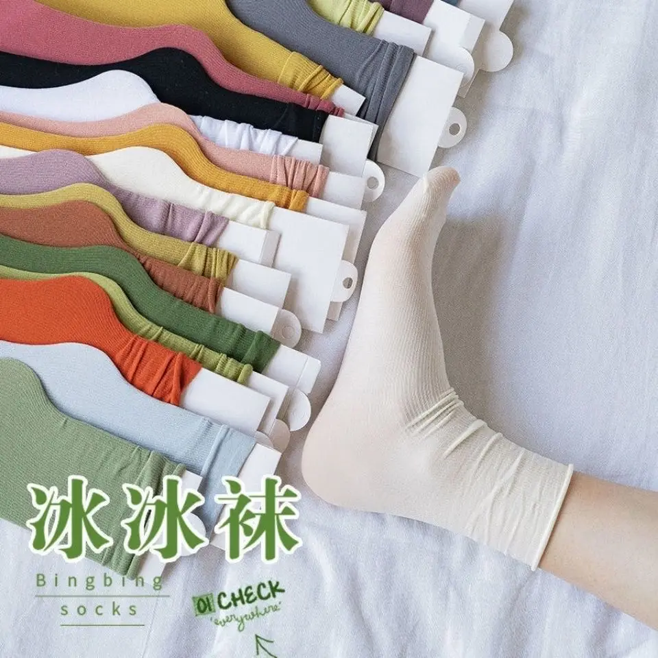 Spring and Autumn Japanese velvet pile socks Korean style mid-calf ins long women's socks women's solid color trendy ice socks