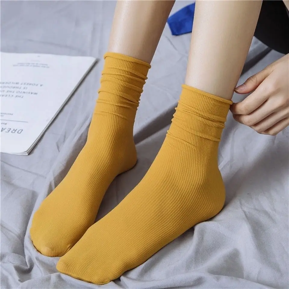 Spring and Autumn Japanese velvet pile socks Korean style mid-calf ins long women's socks women's solid color trendy ice socks