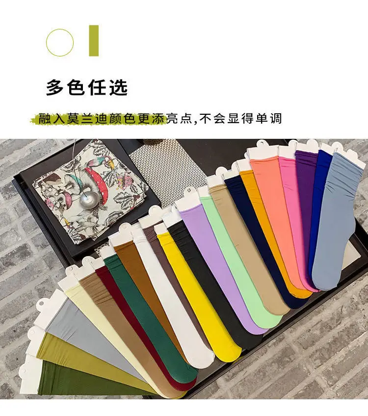Spring and Autumn Japanese velvet pile socks Korean style mid-calf ins long women's socks women's solid color trendy ice socks — feature 10
