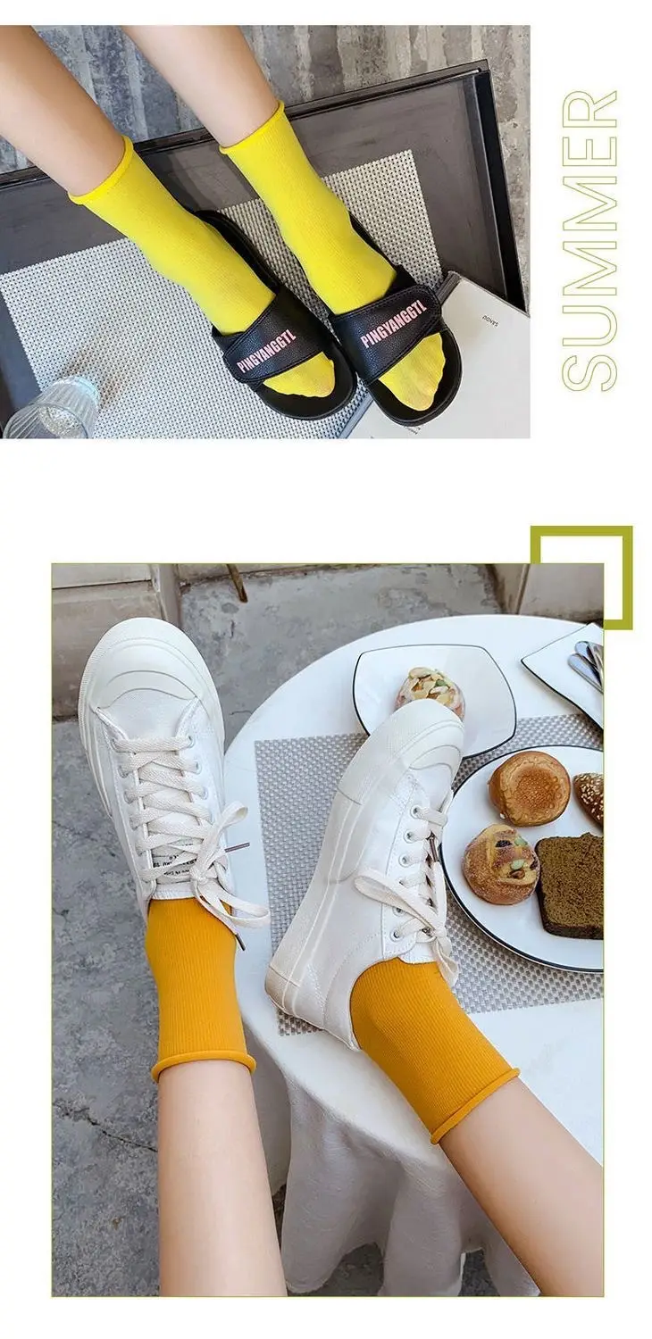 Spring and Autumn Japanese velvet pile socks Korean style mid-calf ins long women's socks women's solid color trendy ice socks — feature 17