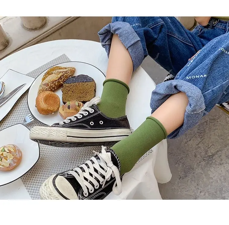 Spring and Autumn Japanese velvet pile socks Korean style mid-calf ins long women's socks women's solid color trendy ice socks — feature 18