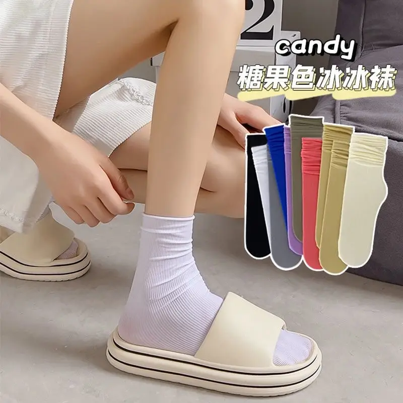 Spring and Autumn Japanese velvet pile socks Korean style mid-calf ins long women's socks women's solid color trendy ice socks — feature 2