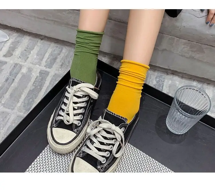 Spring and Autumn Japanese velvet pile socks Korean style mid-calf ins long women's socks women's solid color trendy ice socks — feature 8